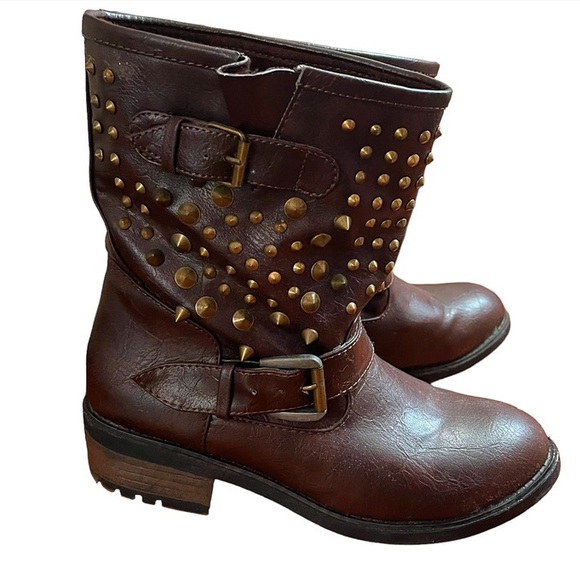 Brown Studded Ankle Biker Boots - Picture 5 of 6